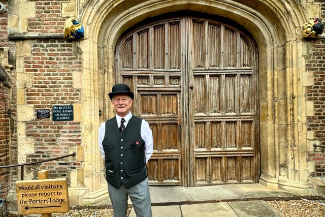 Dean Allen, 70, ticked off a ‘bucket-list wish’ by spending the day as a porter at Jesus College, Cambridge. (Simon Durrant/ PA)