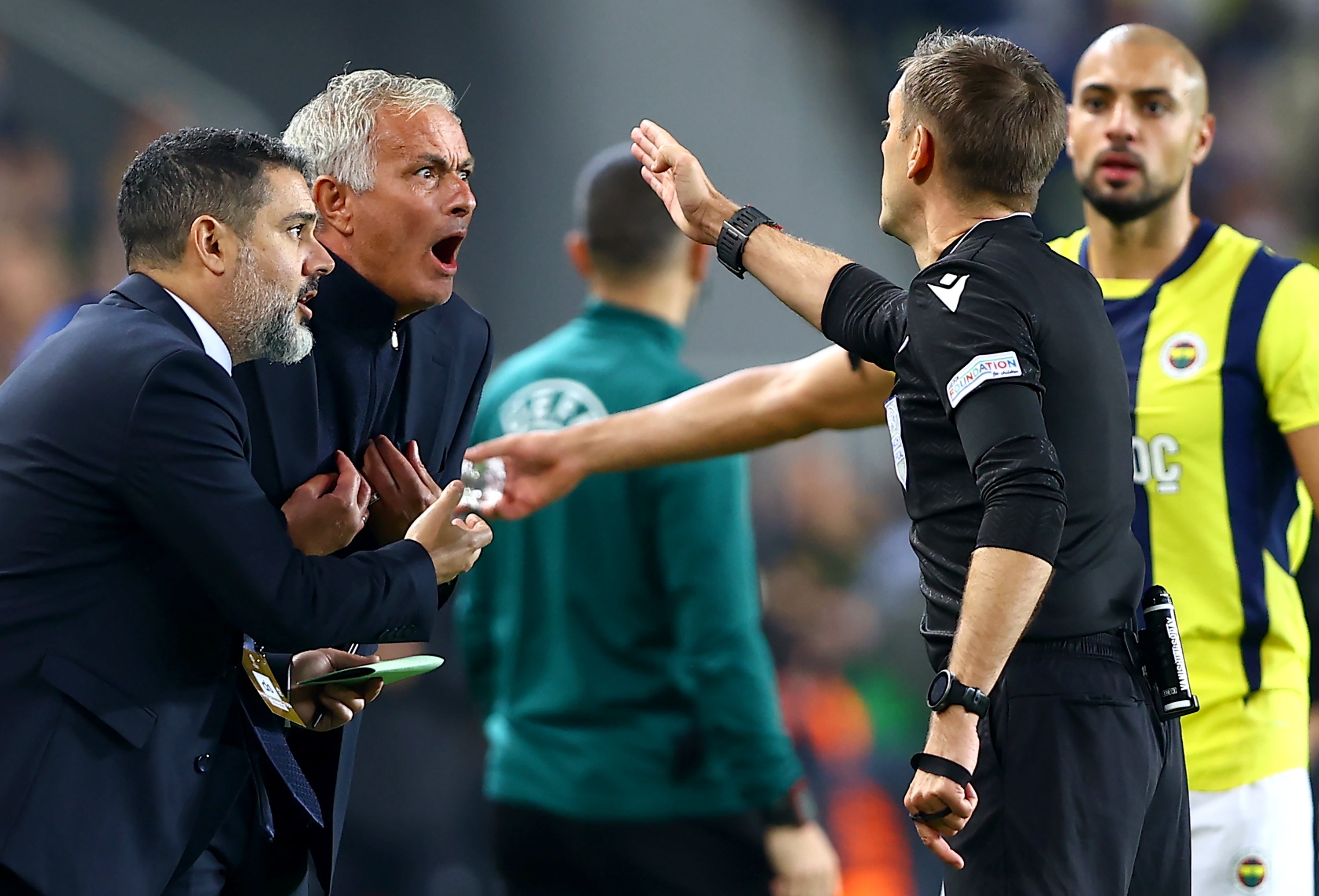 Jose Mourinho was sent off against Manchester United for arguing with the referee