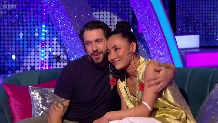 <p>Strictly professional Nancy Xu fights back tears in live interview as Shayne Ward comforts her.</p>