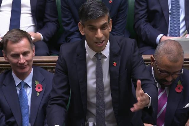 Conservative Party leader Rishi Sunak speaking during Prime Minister’s Questions in the House of Commons, London (House of Commons/UK Parliament/PA)