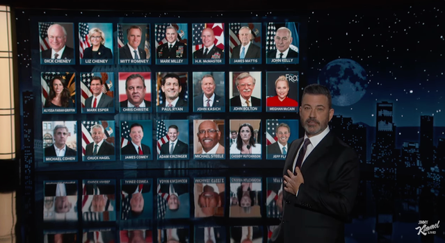 <p>Jimmy Kimmel highlights the prominent Republicans who have abandoned Trump </p>