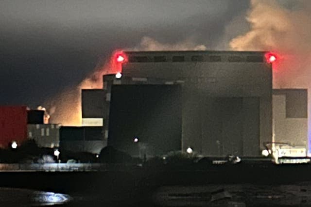 The fire hit the BAE System site in Barrow-in-Furness, Cumbria, in the early hours of Wednesday (@jeffbarrow81/PA)