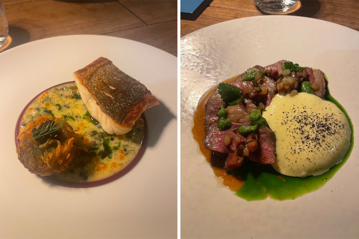 It’s hard to pick a favourite large dish: between the work-of-art wild bass or the pink, fatty lamb