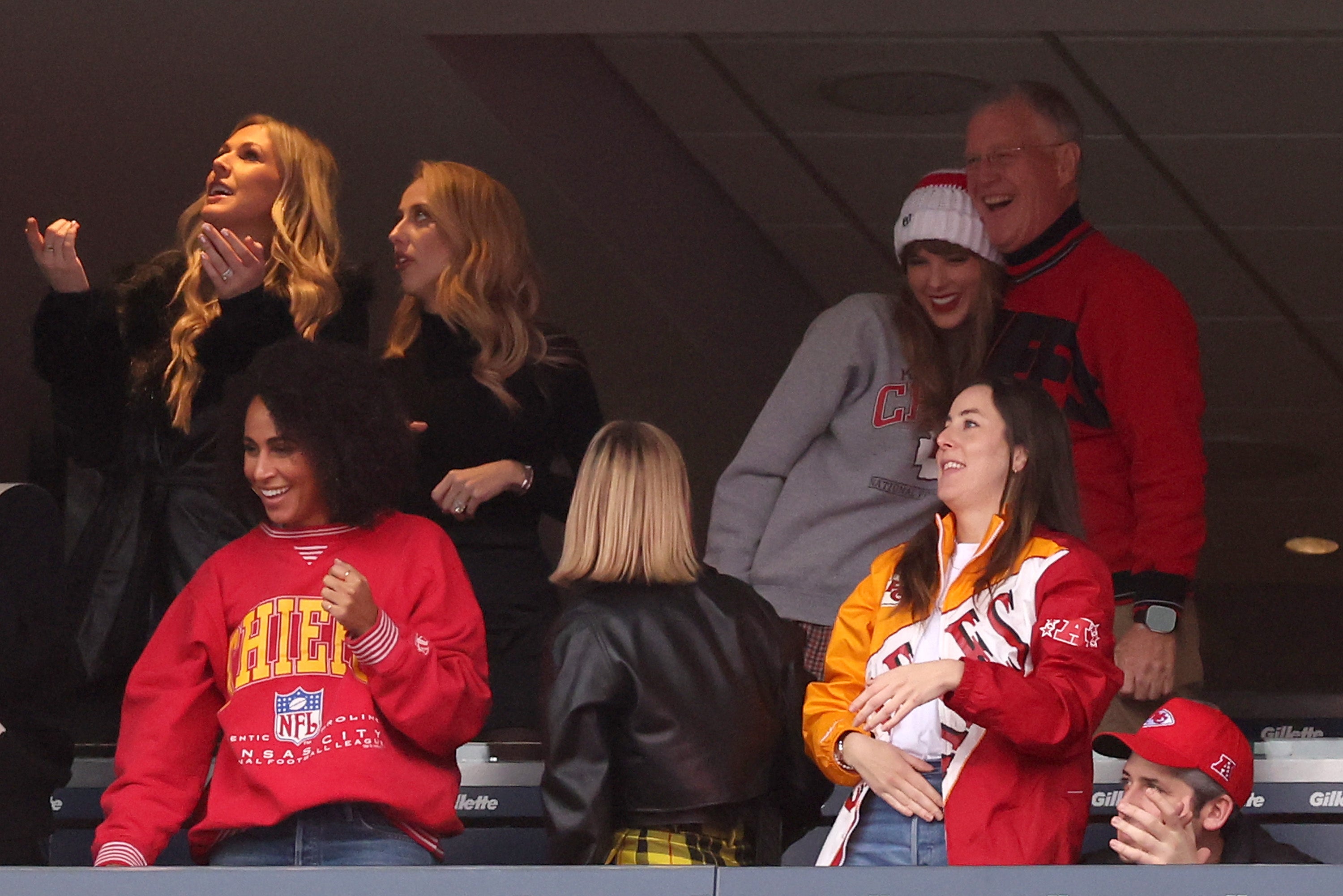 Scott and Taylor Swift cheer on the Kansas City Chiefs tight end at Gillette Stadium in December 2023