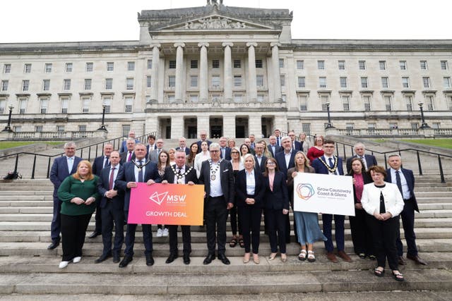 First Minister Michelle O’Neill and Finance Minister Caoimhe Archibald were among those demanding the restoration of funding for the city growth deals (Department of Finance/PA)