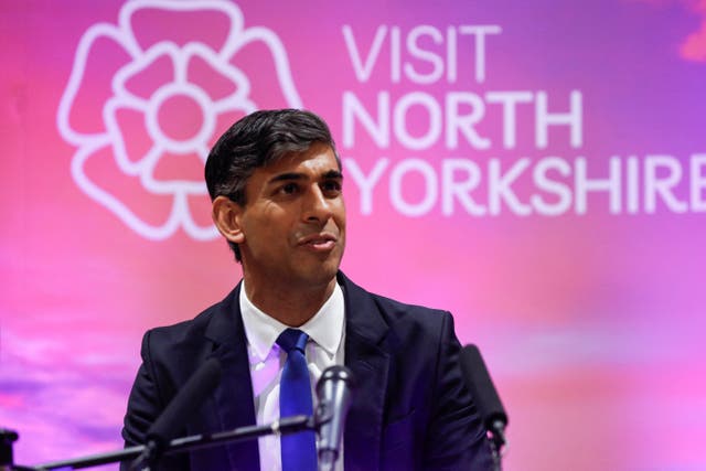 Rishi Sunak gives a speech at Northallerton Leisure Centre (Temilade Adelaja/PA)