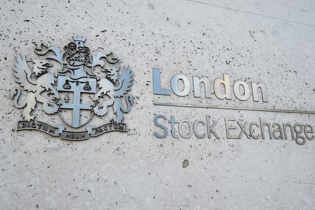 A view of the London Stock Exchange sign in the City of London, as the FTSE 100 dropped in value (Kirsty O’Connor/PA)