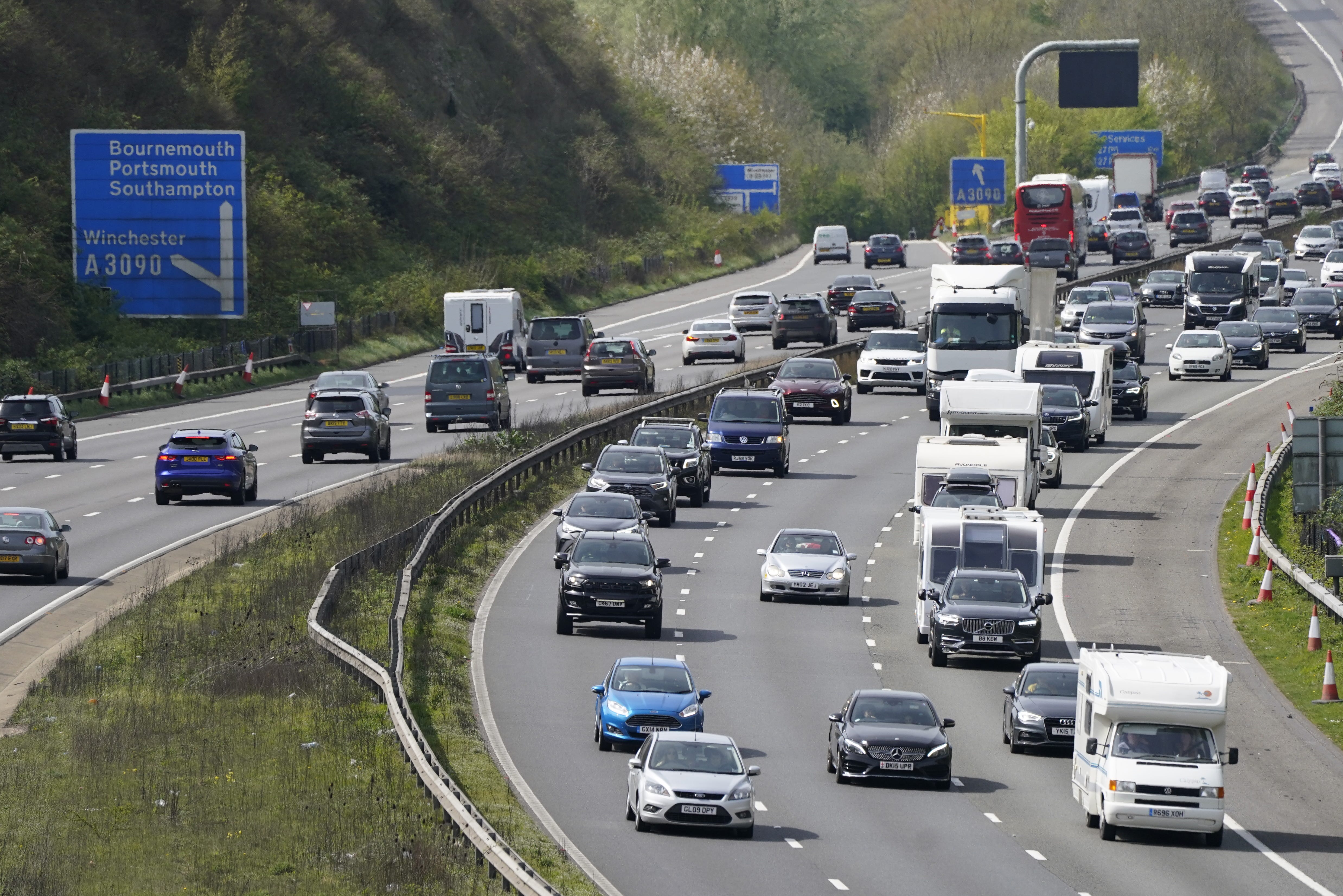 EMBARGOED TO 0001 TUESDAY SEPTEMBER 3 Undated file photo of traffic on the M3 motorway. Chancellor Rachel Reeves is being urged to impose a pay-per-mile scheme on UK drivers to avoid a “black hole” from lost fuel duty revenue. Public transport charity Campaign for Better Transport (CBT) issued the plea, claiming it would have public support, proposing that drivers of zero emission vehicles (ZEVs), such as electric cars, should be charged based on how far they travel. Issue date: Tuesday September 3, 2024.