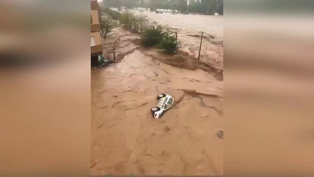 <p>Spain flash floods drag cars away as roads turn into rivers.</p>