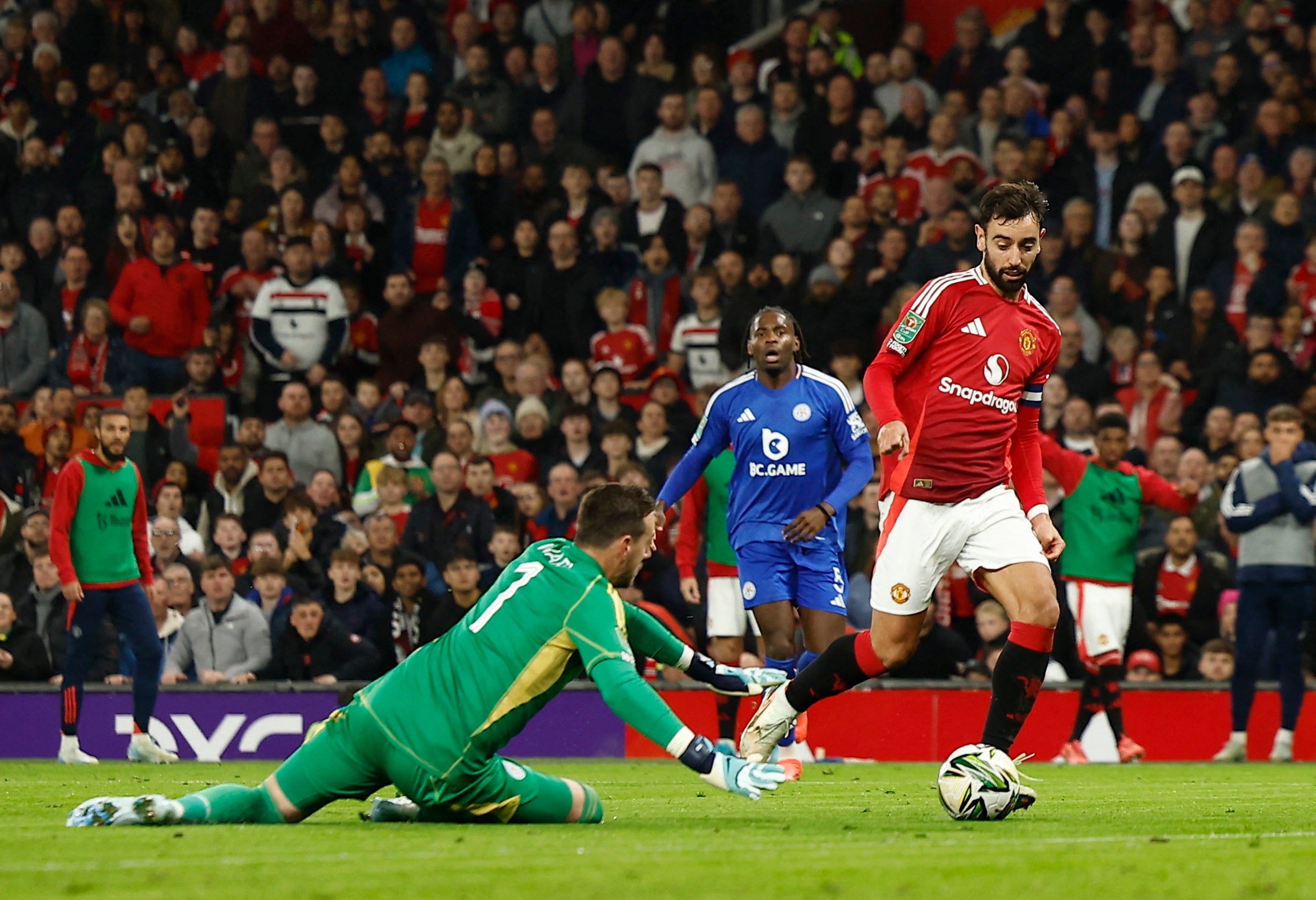 Fernandes was calm and composed to take the ball around Danny Ward for his second goal