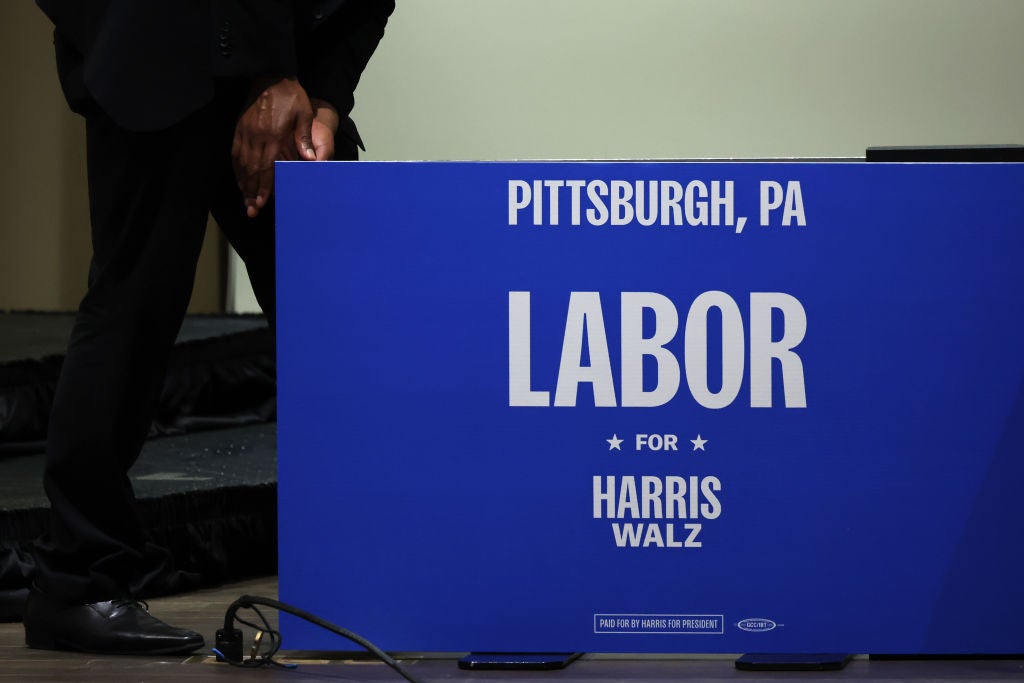 A sign at Kamala Harris’s rally in Pittsburgh, Pennsylvania, from September