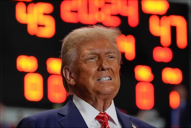 <p>Republican presidential nominee former President Donald Trump arrives at a campaign rally at Rocky Mount Event Center, North Carolina</p>