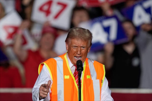 <p>Republican presidential nominee former President Donald Trump speaks during a campaign rally in Green Bay, Wisconsin</p>