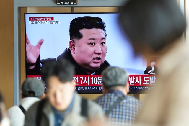 <p>A TV screen at the Seoul Railway Station in South Korea shows an image of North Korean leader Kim Jong Un on 31 October 2024 </p>