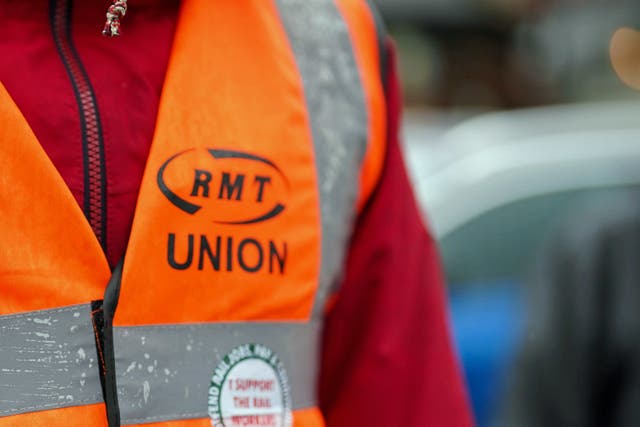 Members of the RMT at a rail industry suppliers in Crewe are on strike after the company derecognised the union (Jacob King/PA)