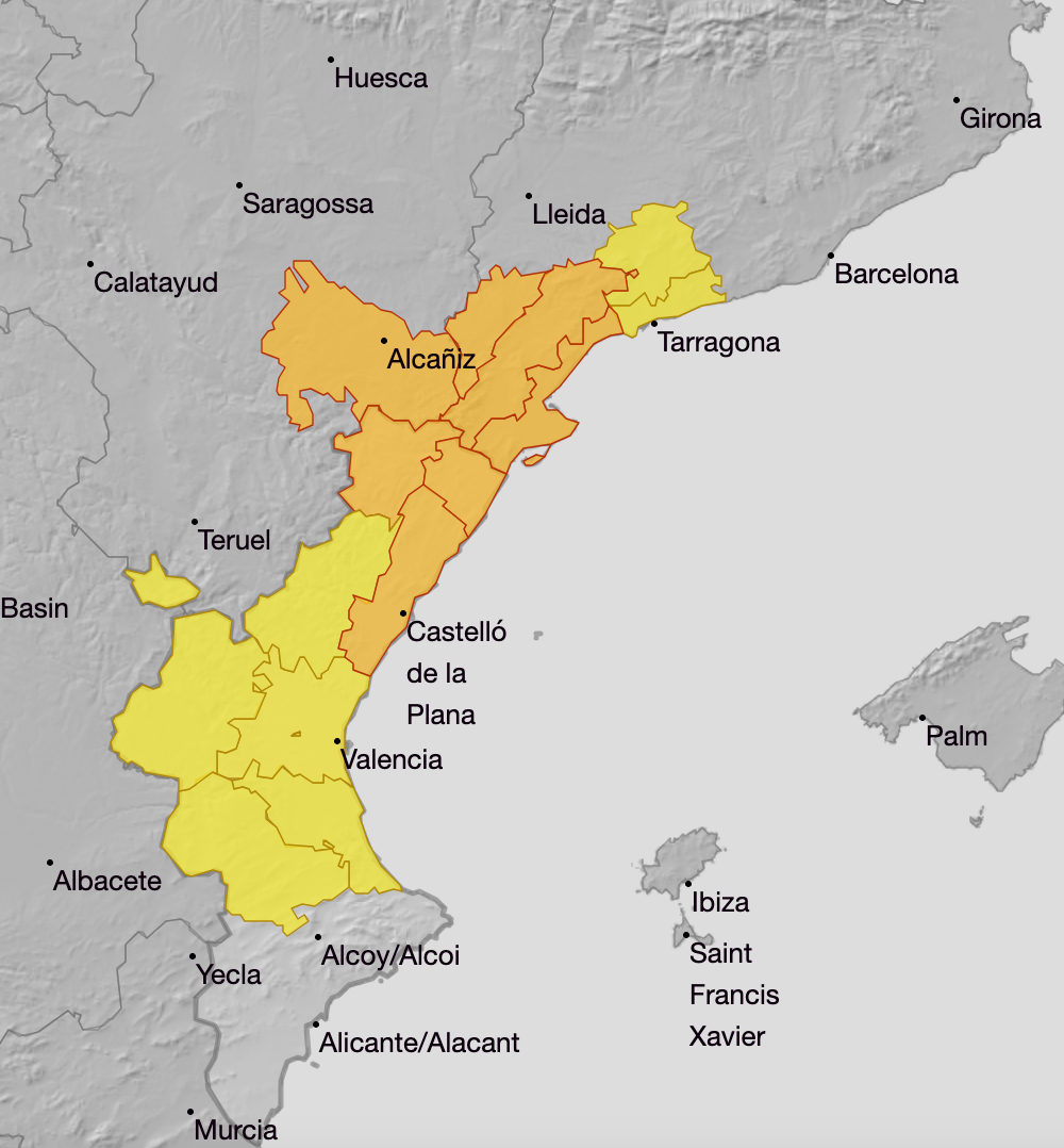 An amber alert was issued for the city of Tarragona, where forecasters warned that 100m of rain could fall within just eight hours