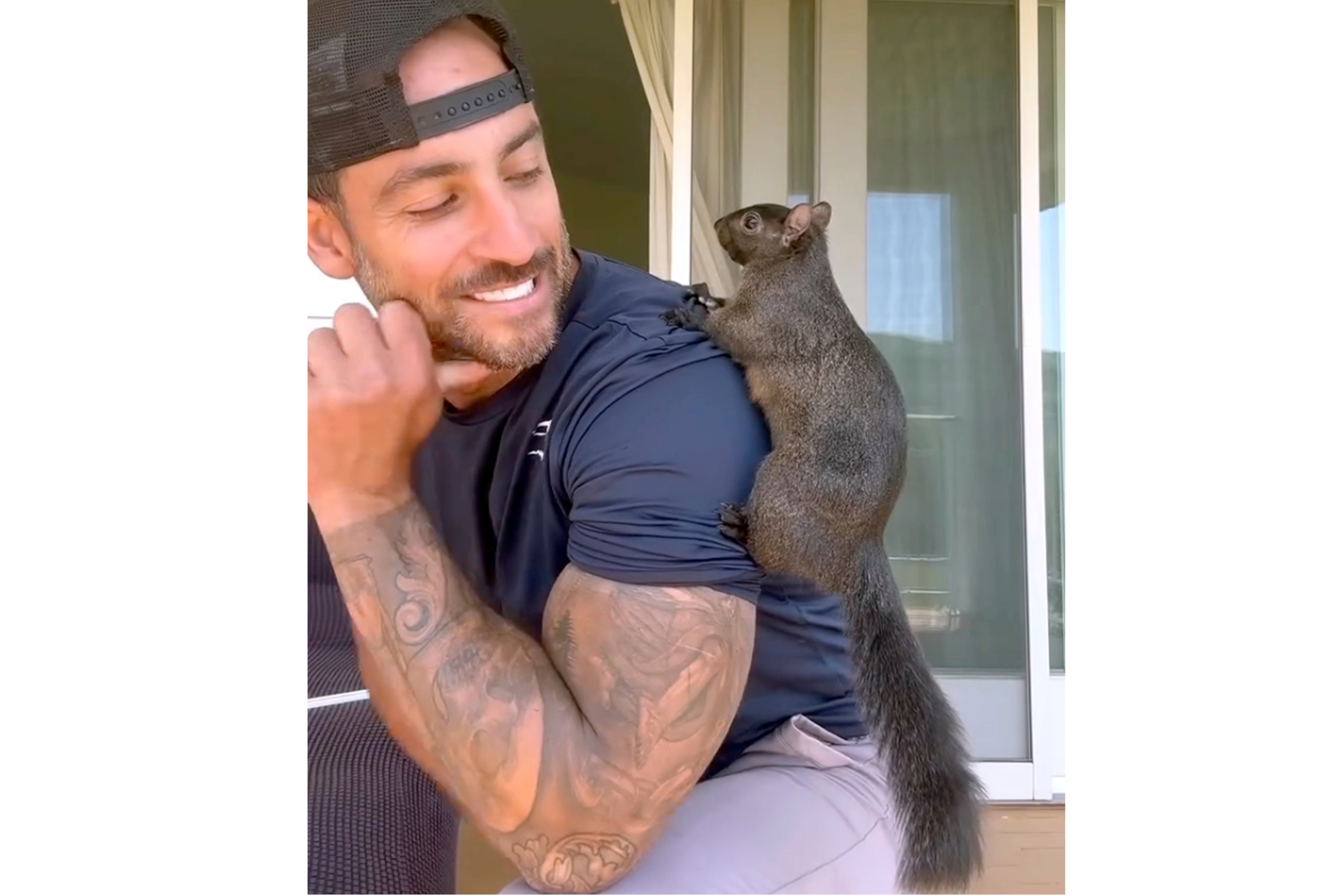 Mark Longo shows him with his pet squirrel Peanut