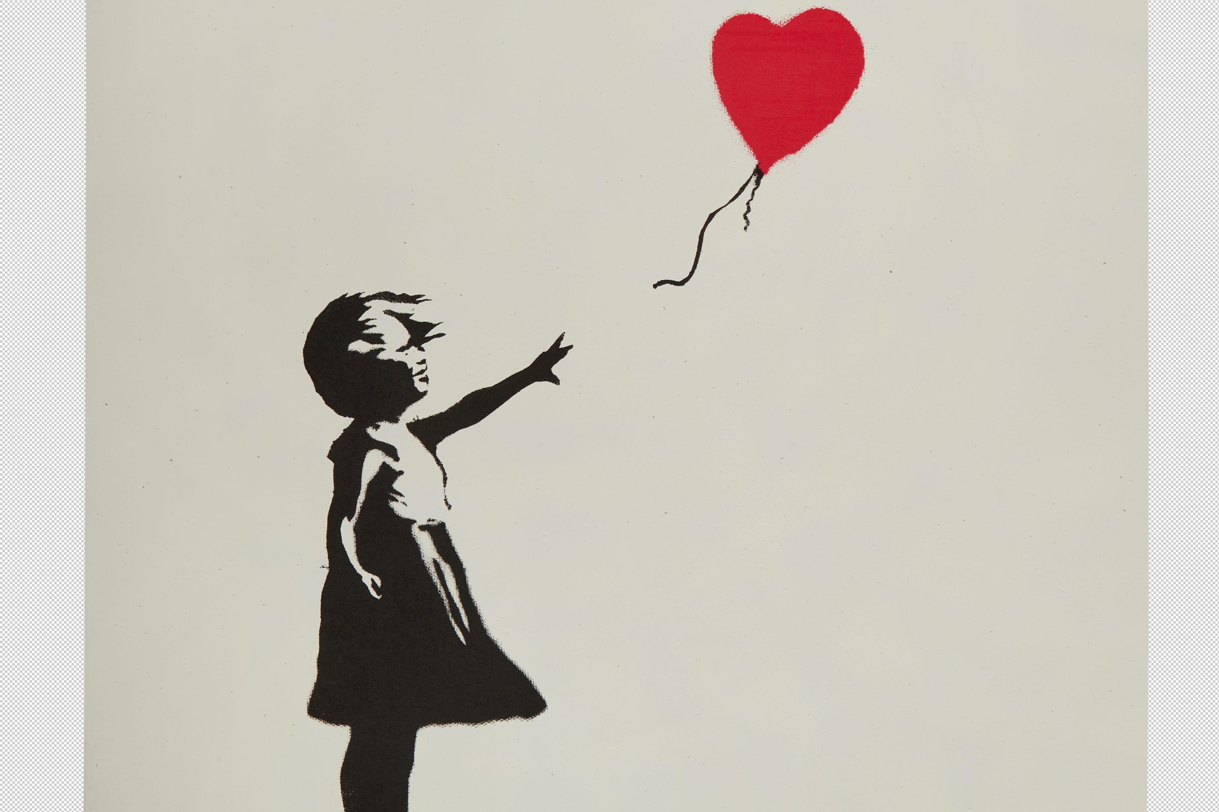 Girl With Balloon by Banksy, which went up for sale in the Under Duress: The Banksy Archive of Steve Larazides auction