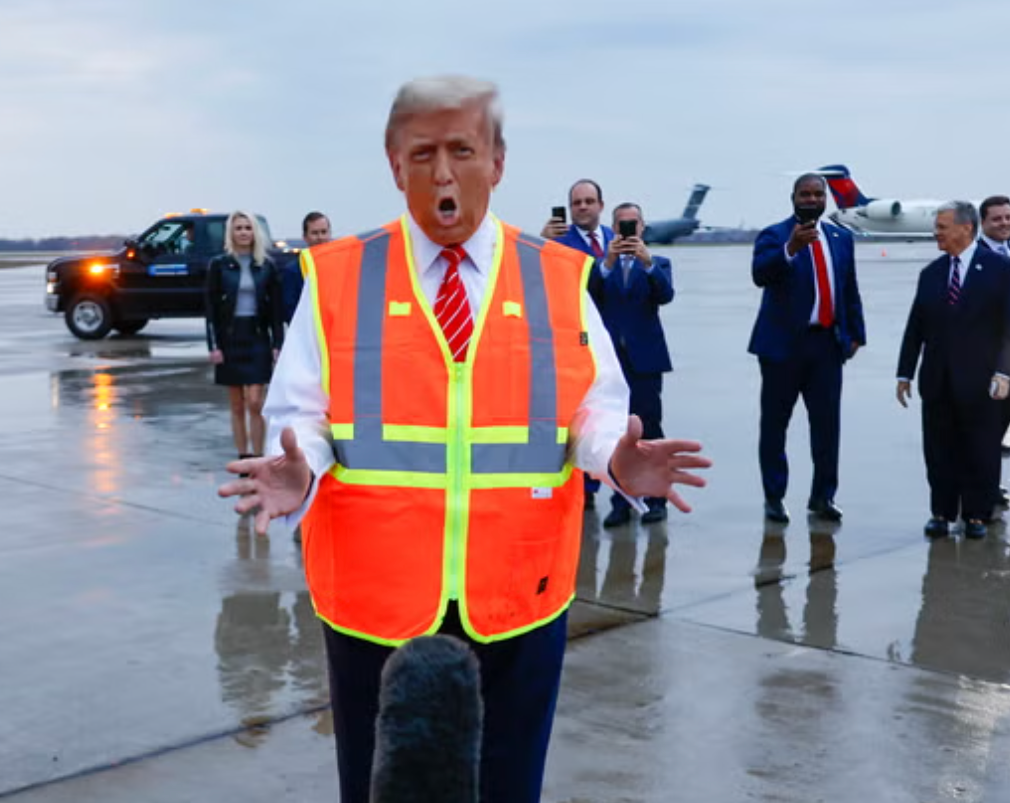 Trump speaks to the media at Green Bay Austin Straubel International Airport. His visit was intended to poke fun at Biden but had the unintended effect of reminding people where the ‘garbage’ slur originated