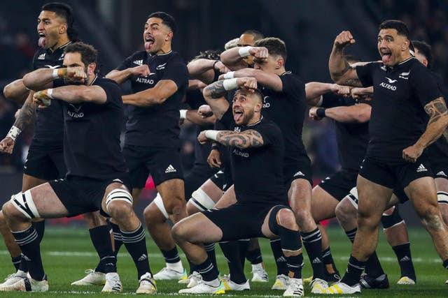 <p>New Zealand players perform a Haka (Ben Whitley/PA)</p>