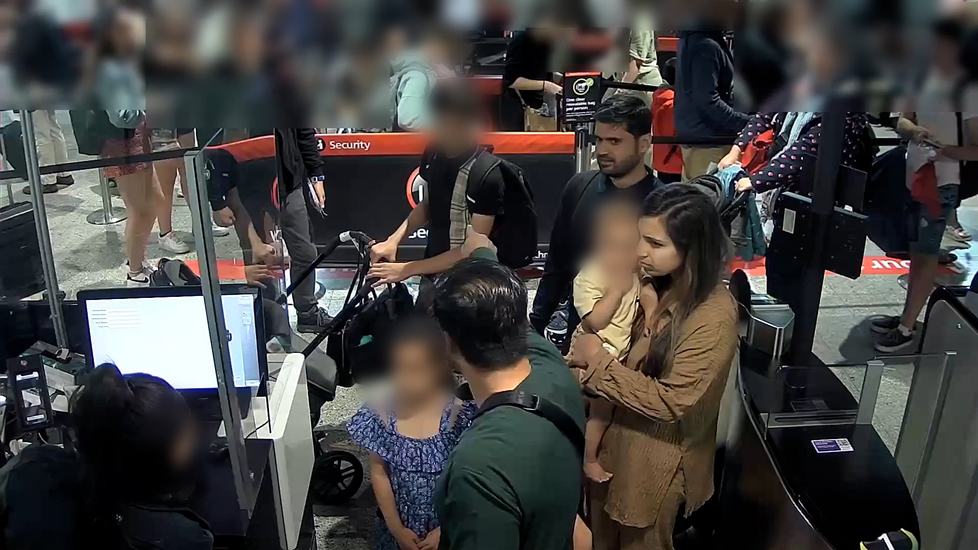 Sara Sharif’s family going through passport control at Heathrow Airport in London