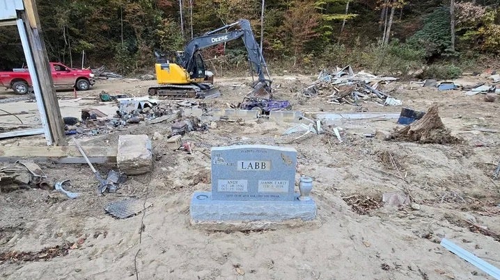 The headstone from the grave was also dislodged during the heavy flooding caused by Hurricane Helene