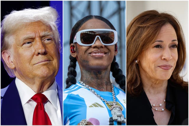 <p>Donald Trump, Sexyy Red and Kamala Harris</p>