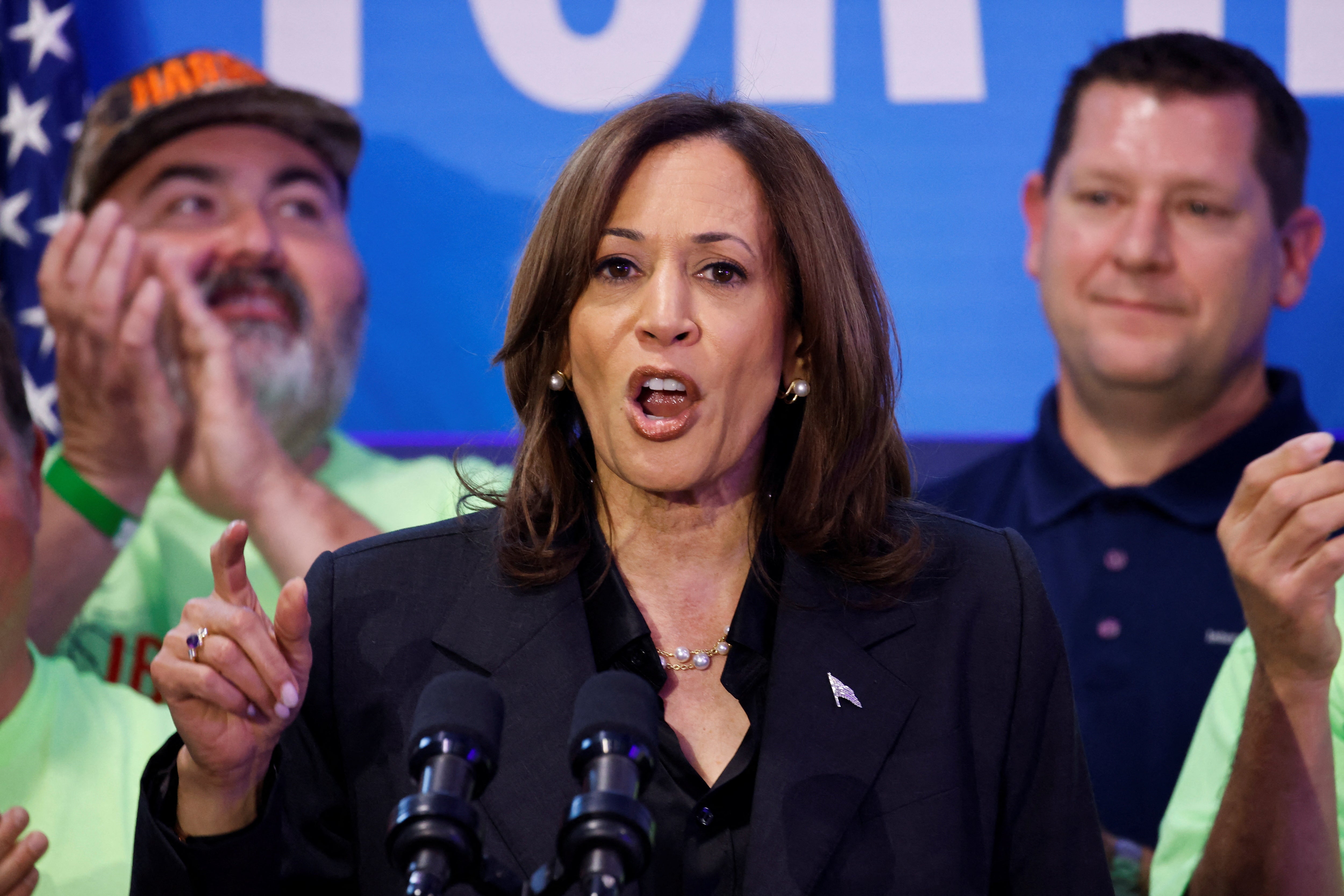 <p>Democratic presidential nominee U.S. Vice President Kamala Harris speaks during a campaign event in Janesville, Wisconsin, U.S., November 1, 2024.</p>