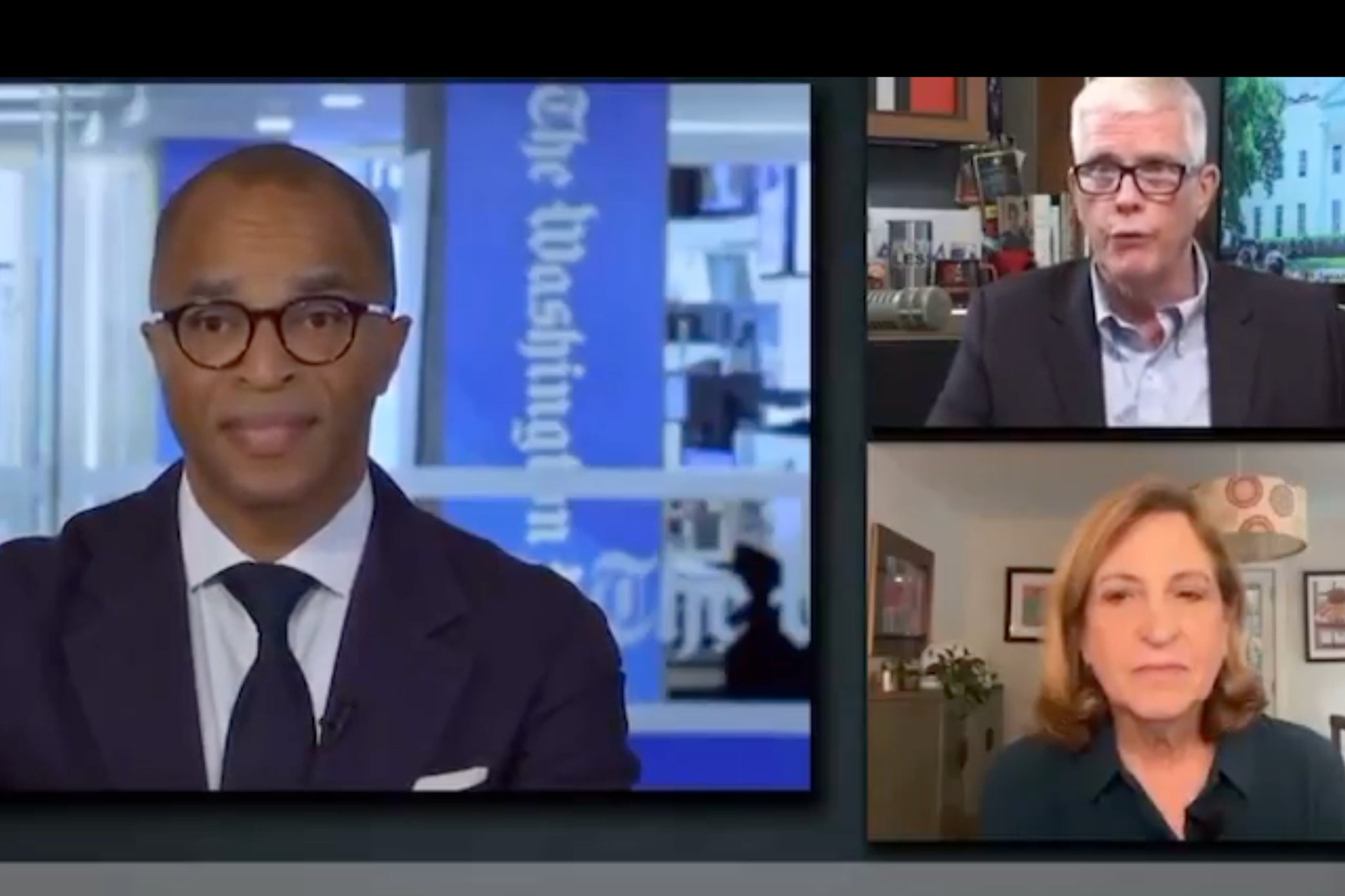 Conservative commentator High Hewitt (above right) stormed out of a live interview with The Washington Post on Friday after being challenged by Jonathan Capehart (left).