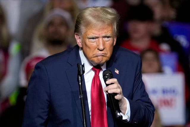 <p>Republican presidential nominee former President Donald Trump speaks at a campaign rally Friday, Nov. 1, 2024, in Milwaukee</p>