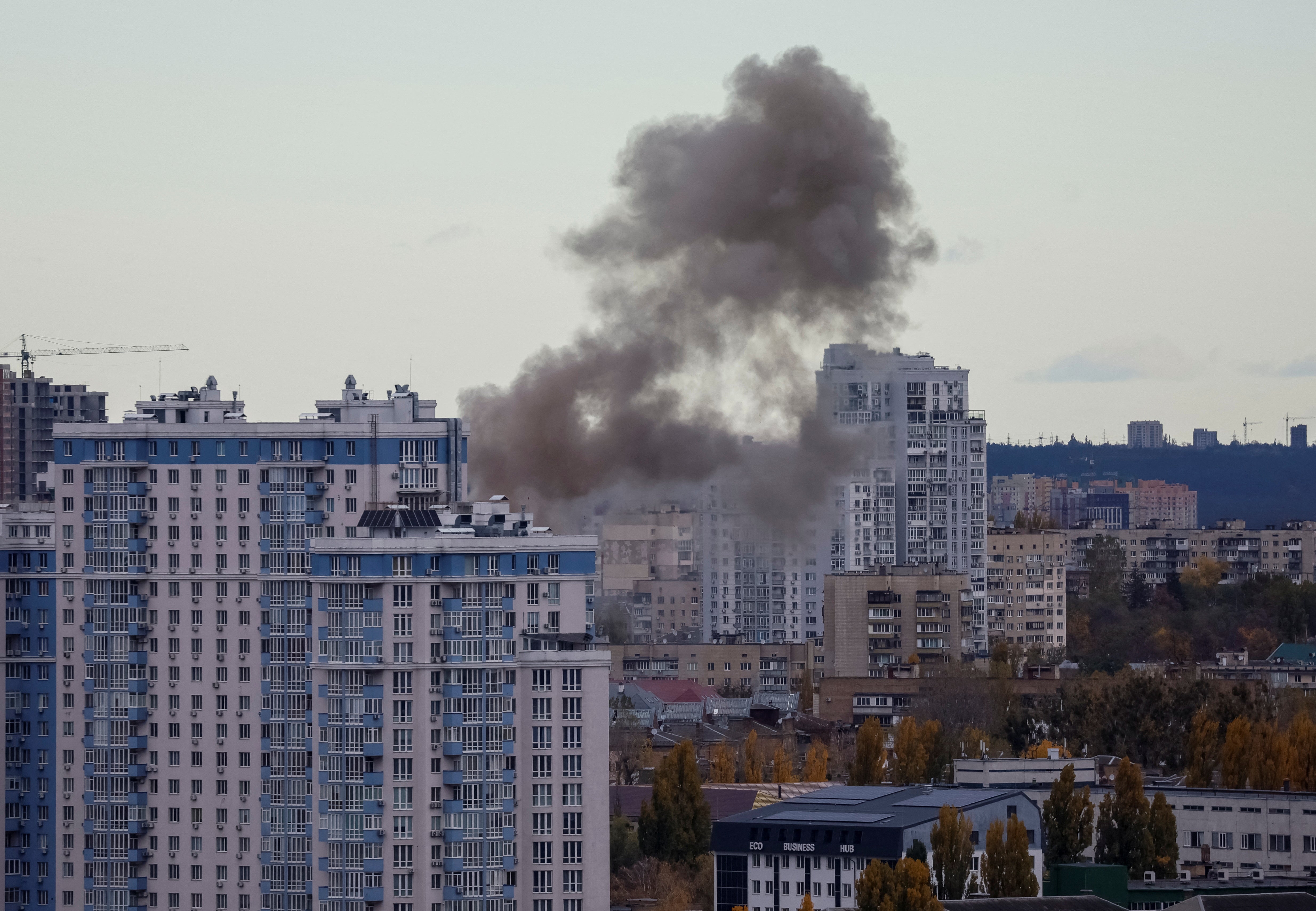 Smoke rises following Russian drone strike