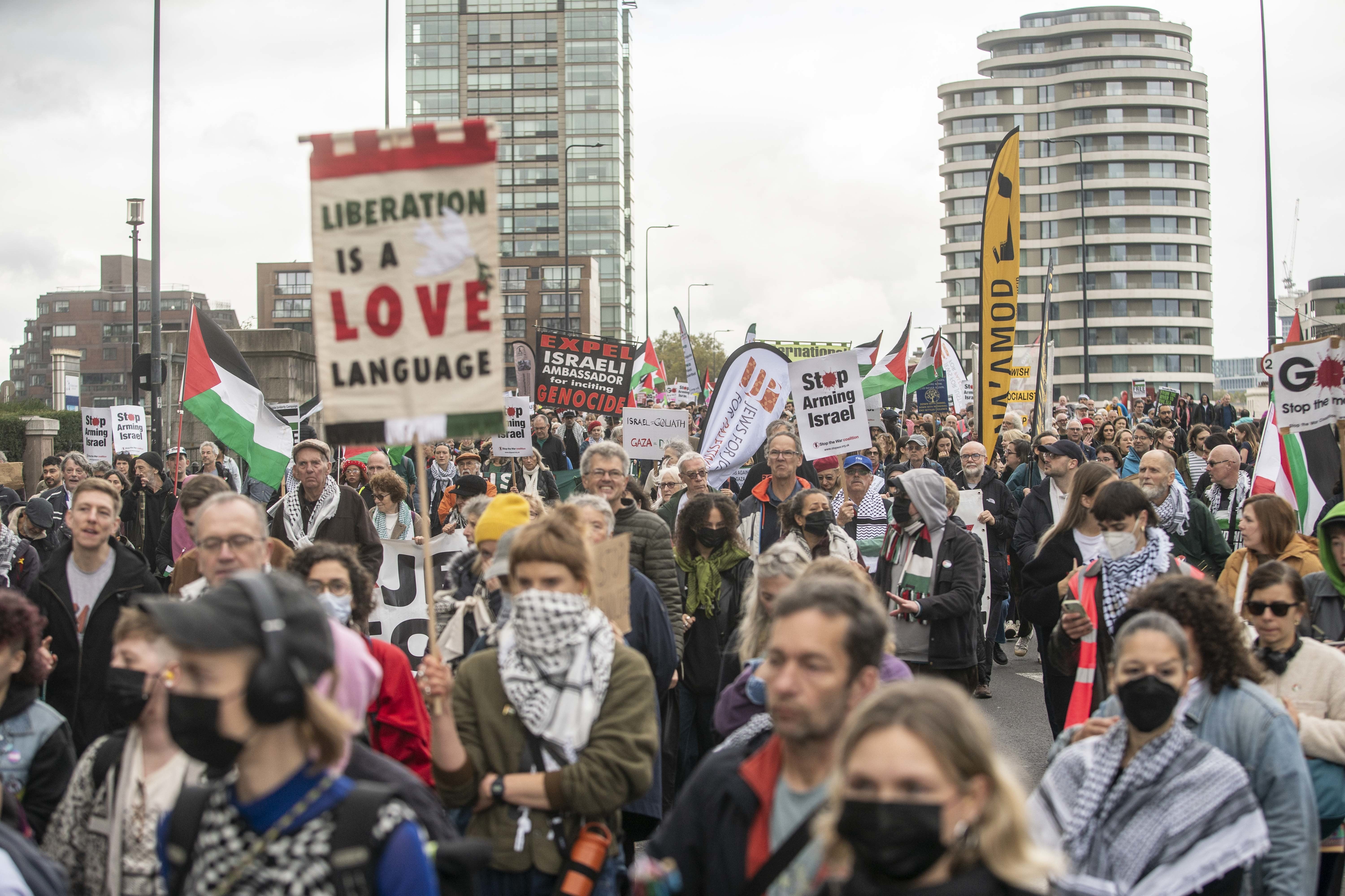 Protesters marching through London