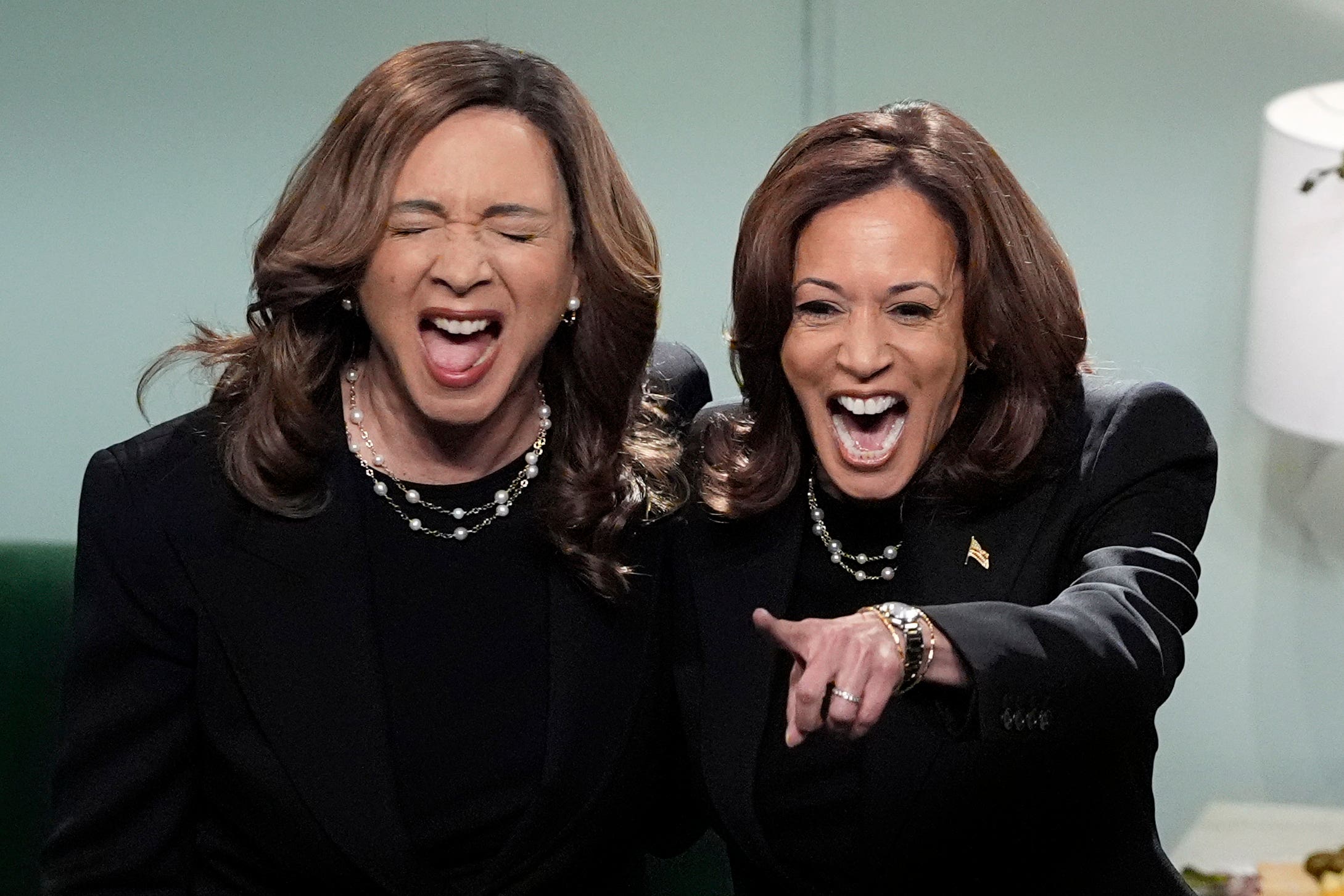 Harris appears on NBC’s Saturday Night Live, with Maya Rudolph for her debut on the show