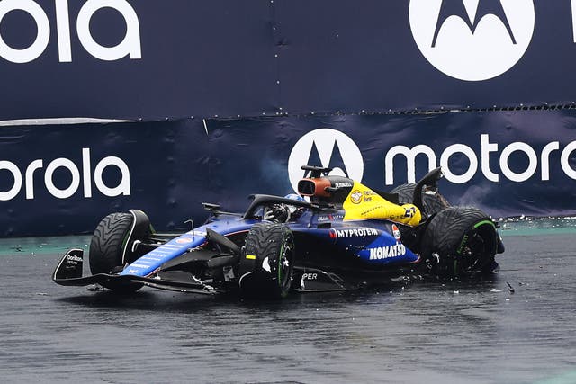 <p>Alex Albon crashed in qualifying on Sunday morning </p>