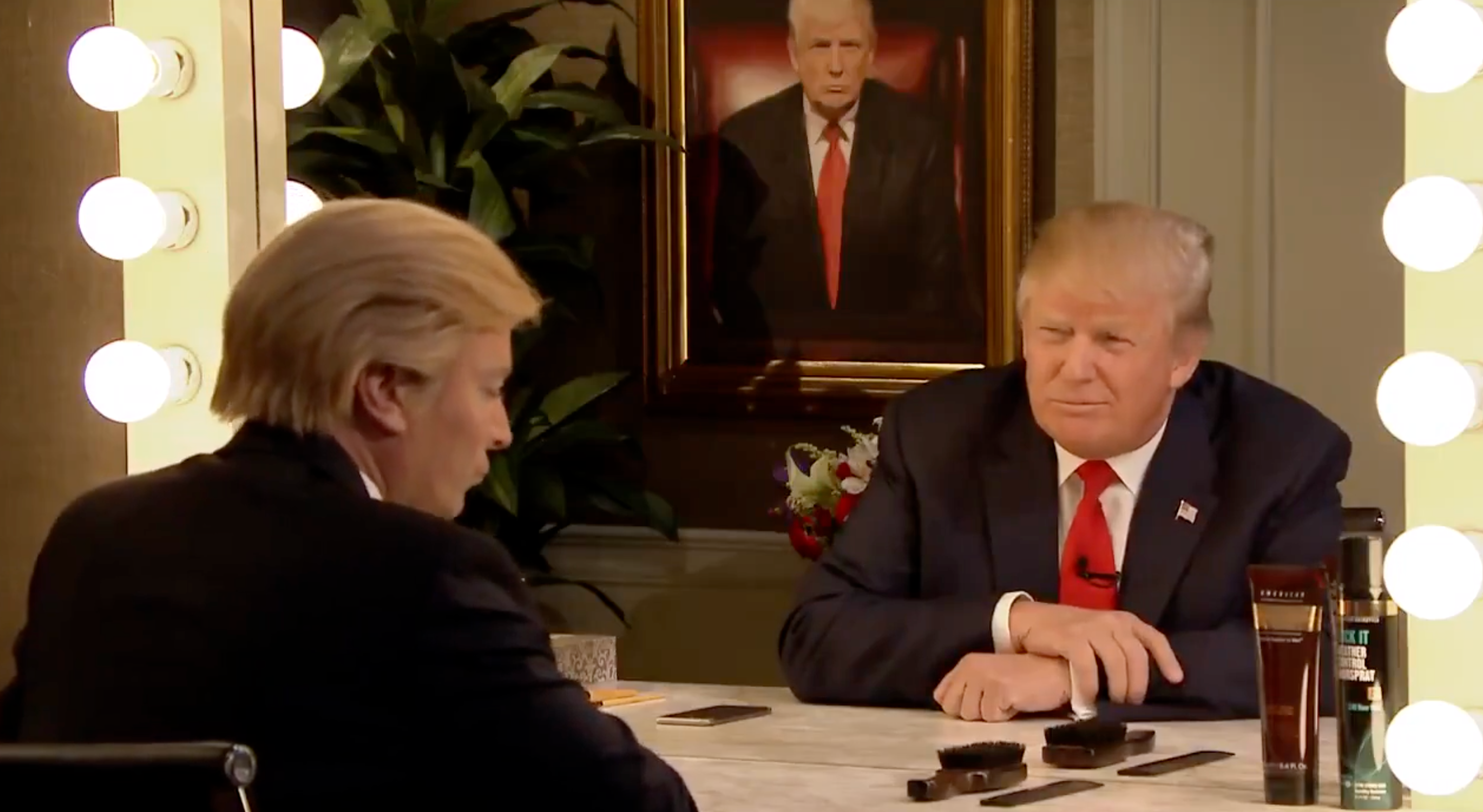 Donald Trump appears in a mirror sketch with Jimmy Fallon in 2015