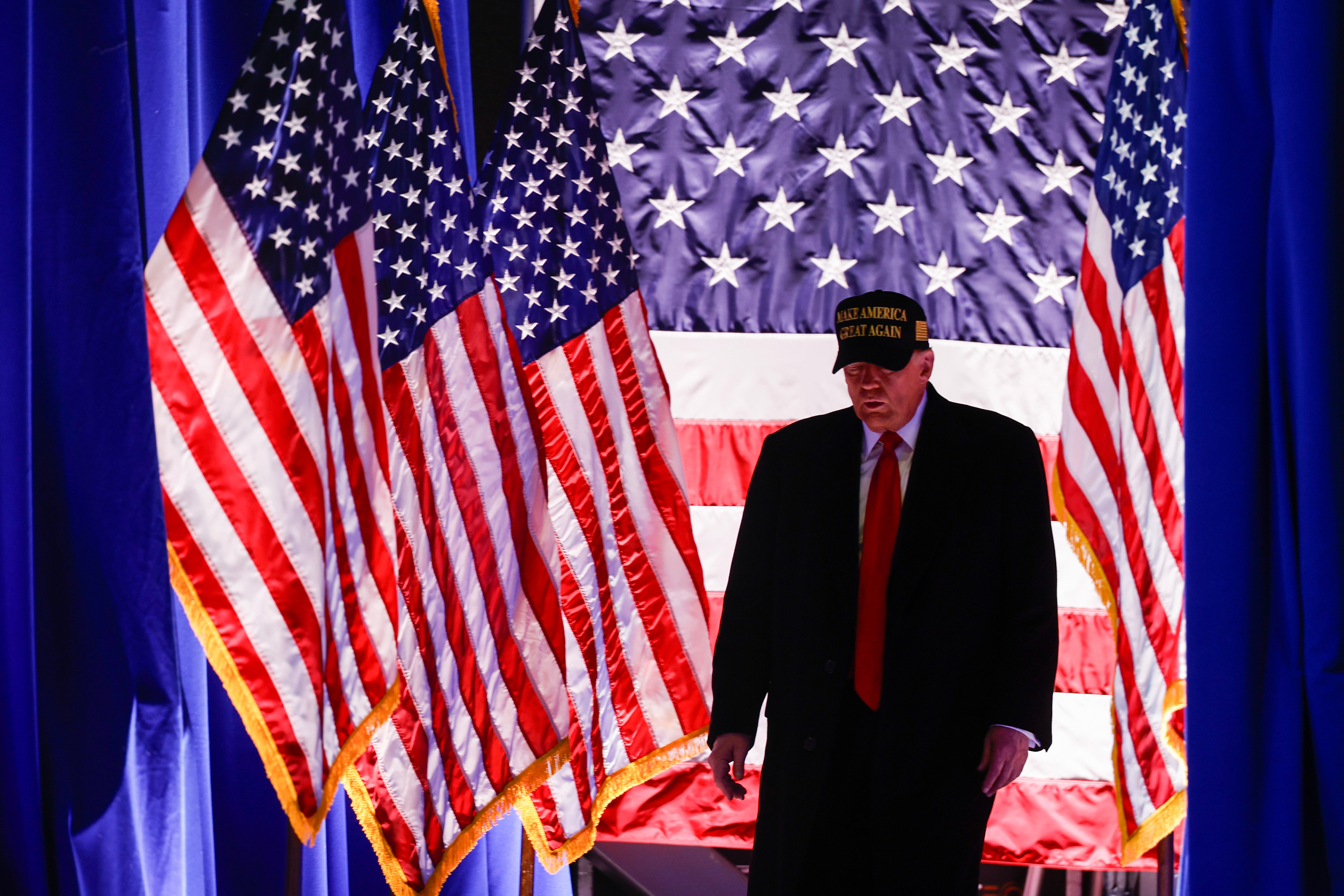 Trump greets supporters during a campaign rally at the Atrium Health Amphitheater in Macon, Georgia on Sunday