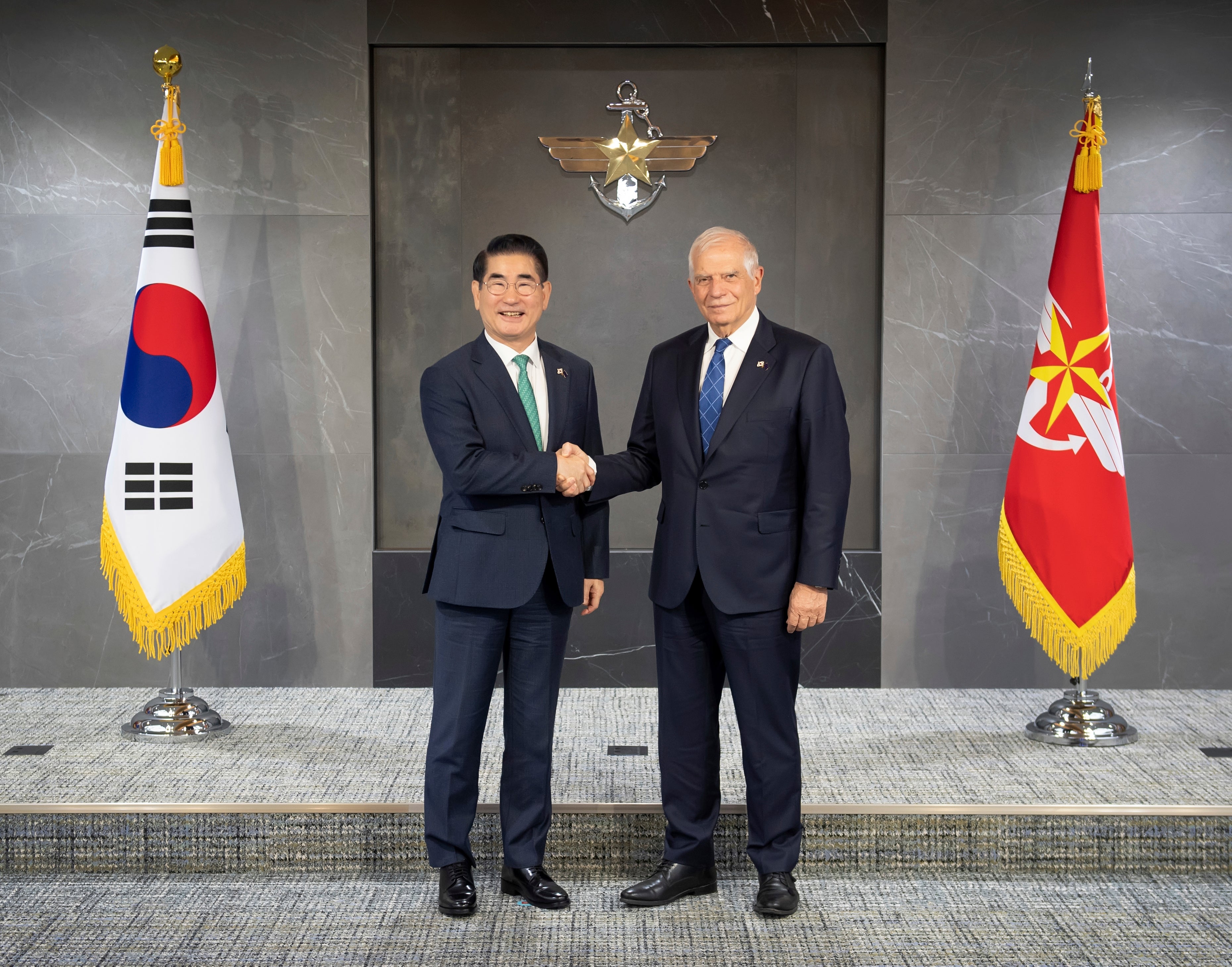 Kim Yong Hyun and the EU’s visiting foreign policy chief, Josep Borrell