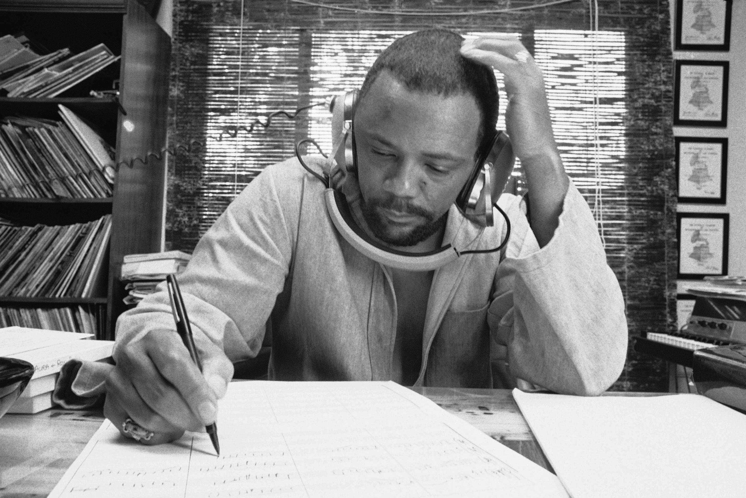 Quincy Jones writing in his home studio in October 1974