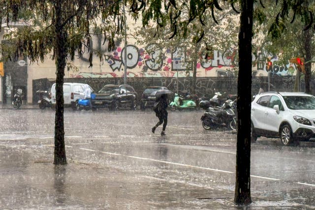 <p>Heavy rain in Barcelona city, Catalonia, north-eastern Spain</p>
