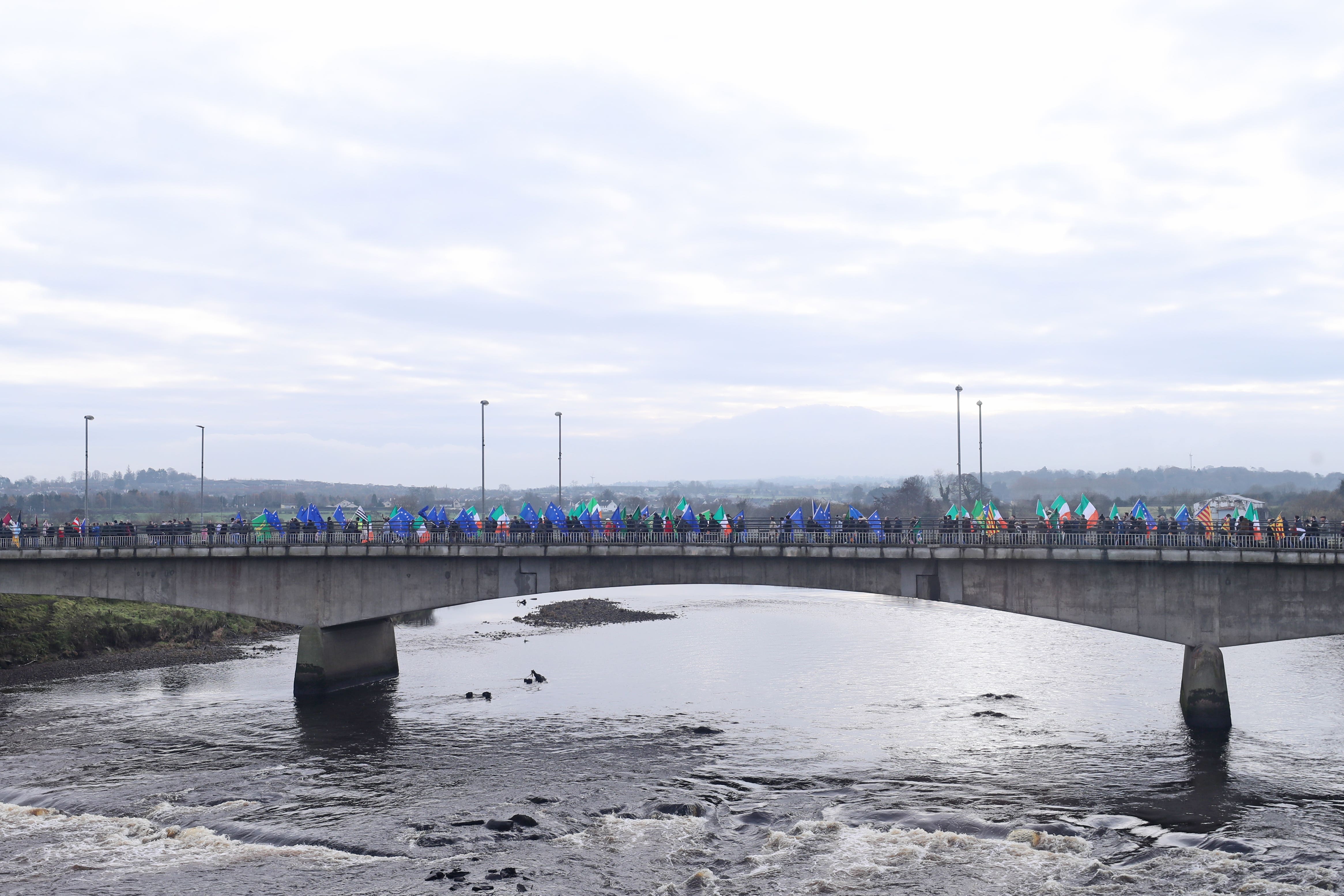 The Lifford Bridge, from Donegal, which marks the border between Strabane in County Tyrone, Northern Ireland, and Lifford in County Donegal in the Republic of Ireland (Niall Carson/PA)