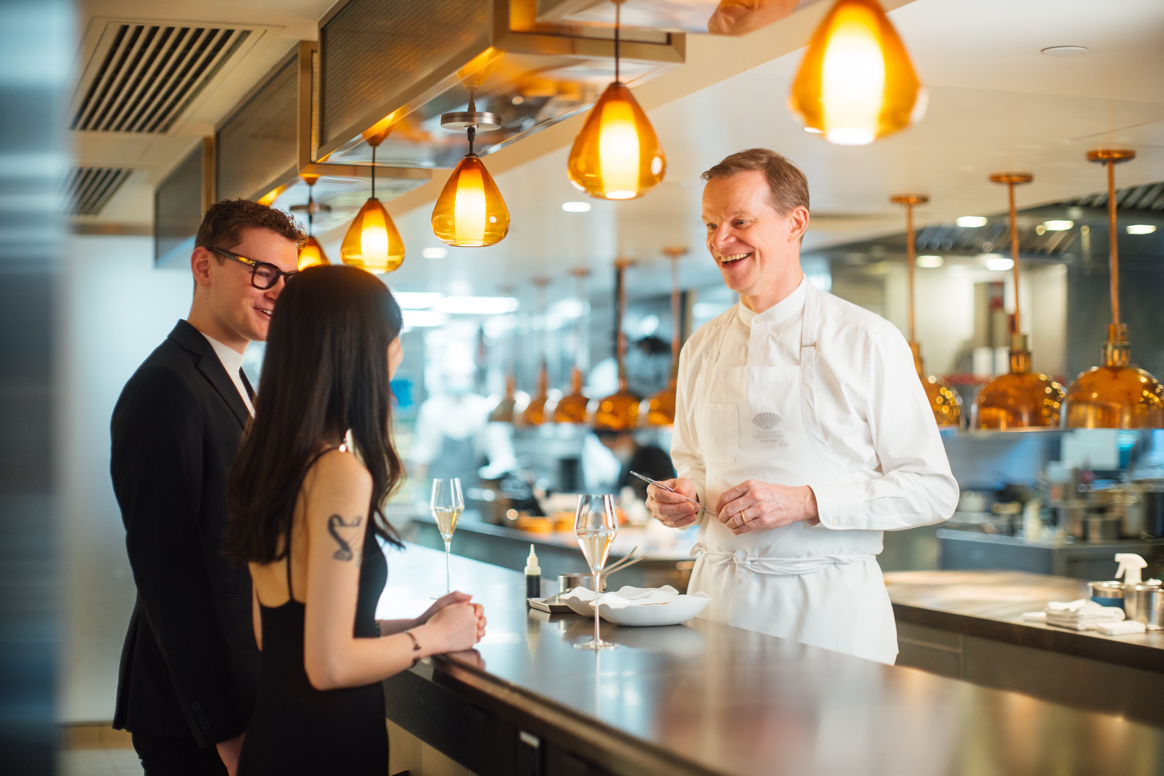 Chef Richard Ekkebus meets guests for the special Kitchen Experience at Amber at The Landmark, Mandarin Oriental in Hong Kong (Mandarin Oriental/PA)