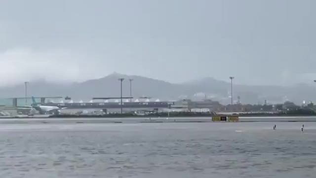 <p>Barcelona Airport runway resembles river as extreme rainfall hits.</p>