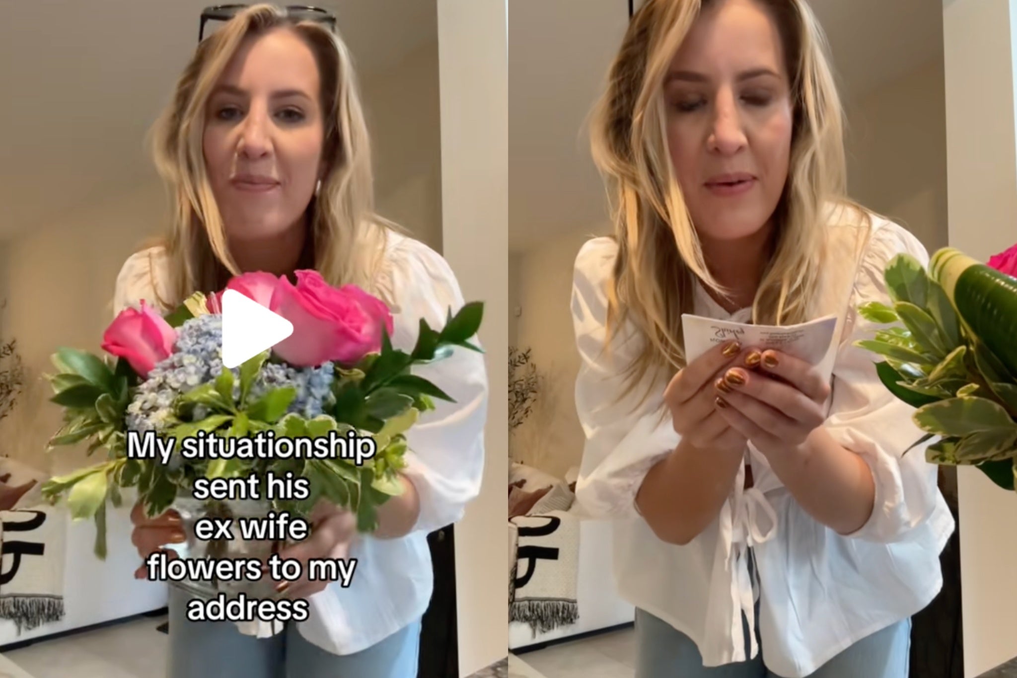 Meghan Moore shows her TikTok followers the flowers intended for her boyfriend’s ex-wife