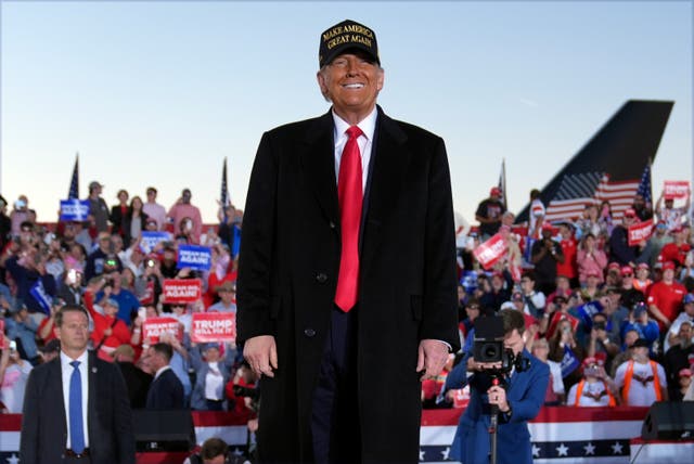 <p>Donald Trump appears at a Kinston, North Carolina rally on Sunday. There, the former president appeared to forget where he was, praising a Pennsylvania senate candidate as ‘one of the best of all right here’</p>