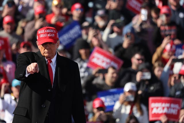 <p>Trump walks off stage after speaking at a campaign rally on November 3 in Lititz, Pennsylvania</p>