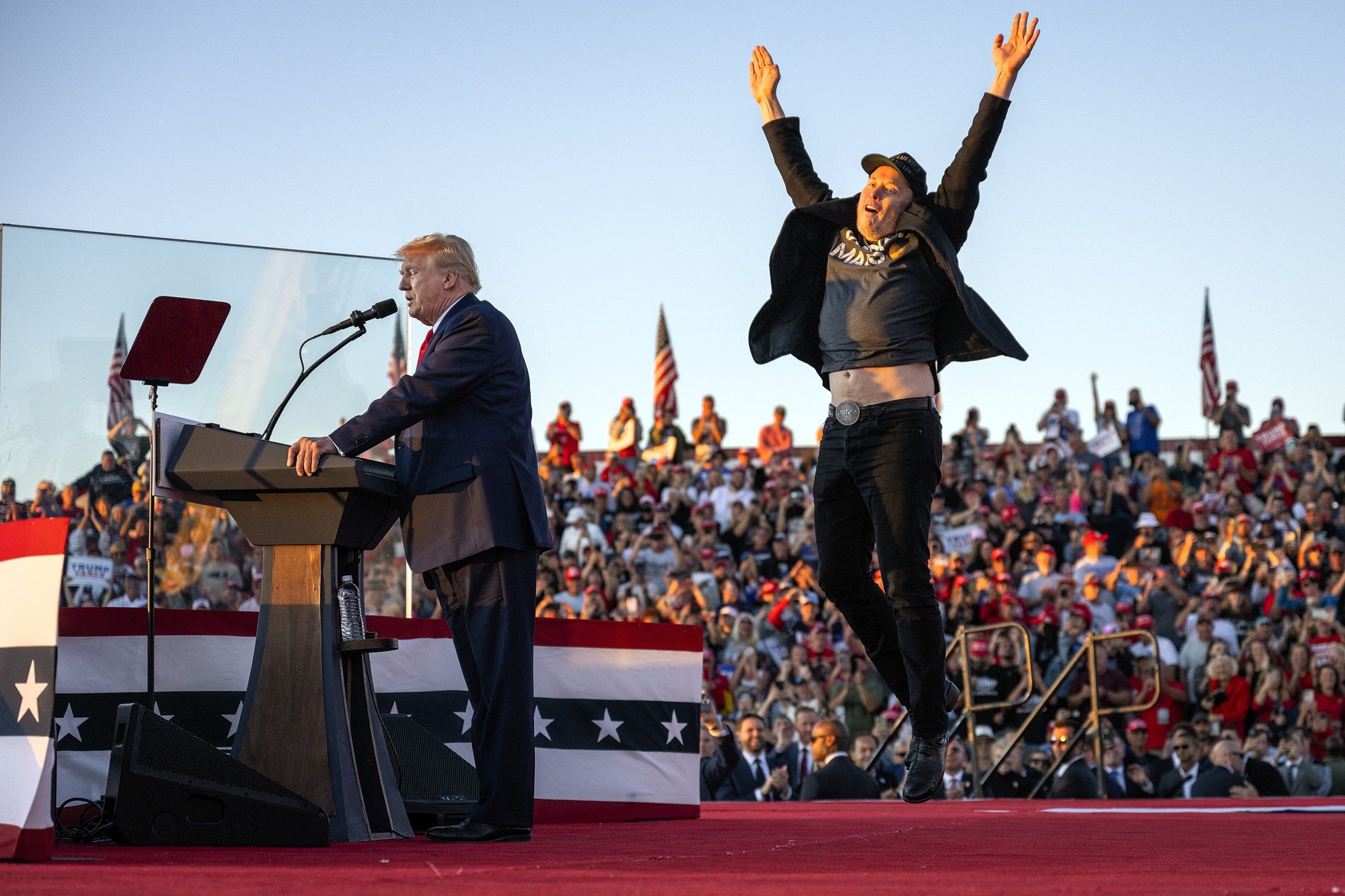 Since the election victory on Tuesday, Musk has leaned into the role of one of Trump’s biggest cheerleaders. Musk is seen with Trump at a campaign rally in Butler