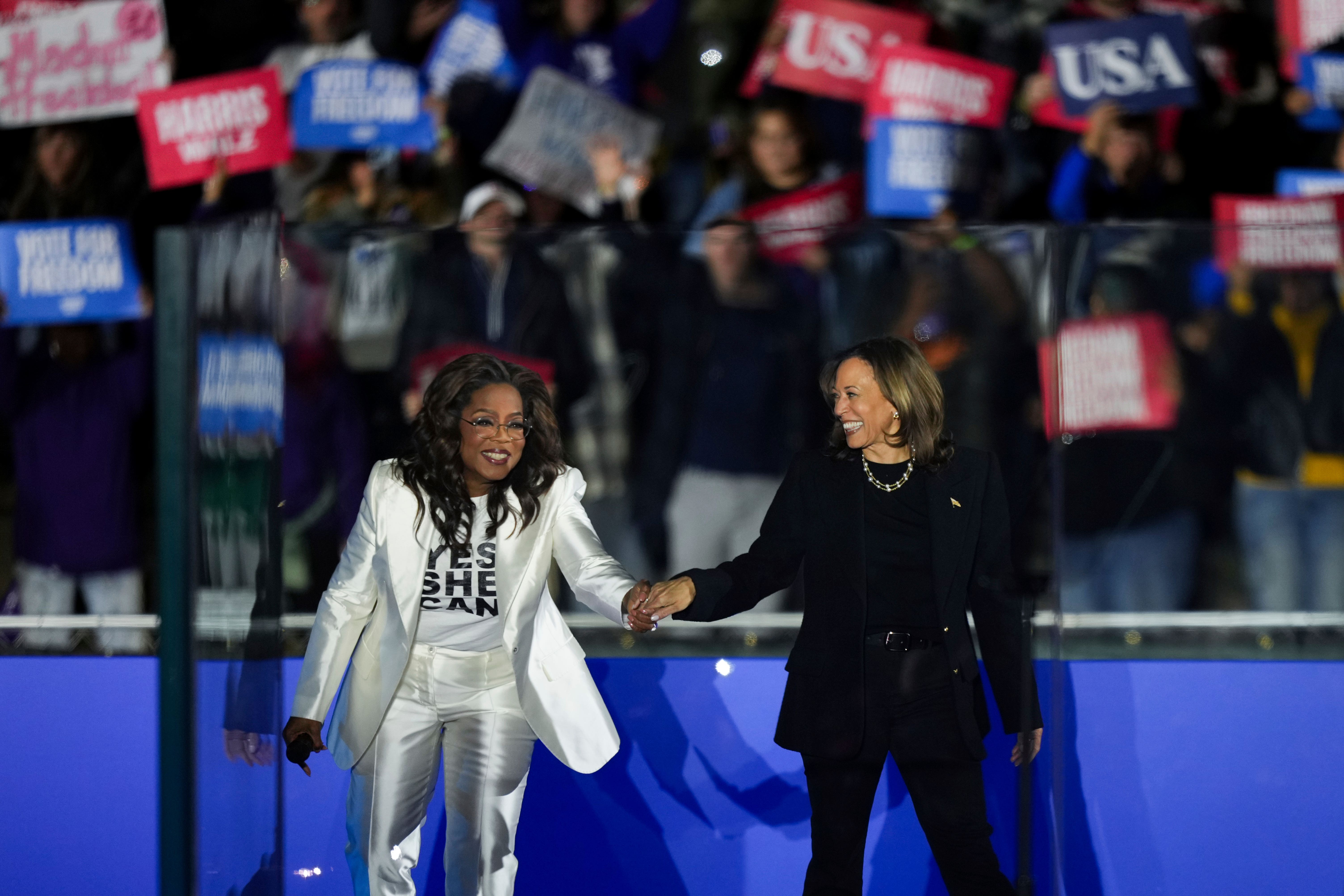 Oprah Winfrey among stars offering final push for Kamala Harris ‘Yes