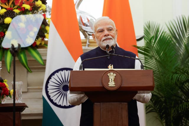 <p>File: India’s prime minister Narendra Modi speaks during a press conference at Hyderabad House in New Delhi, India 25 October 2024</p>