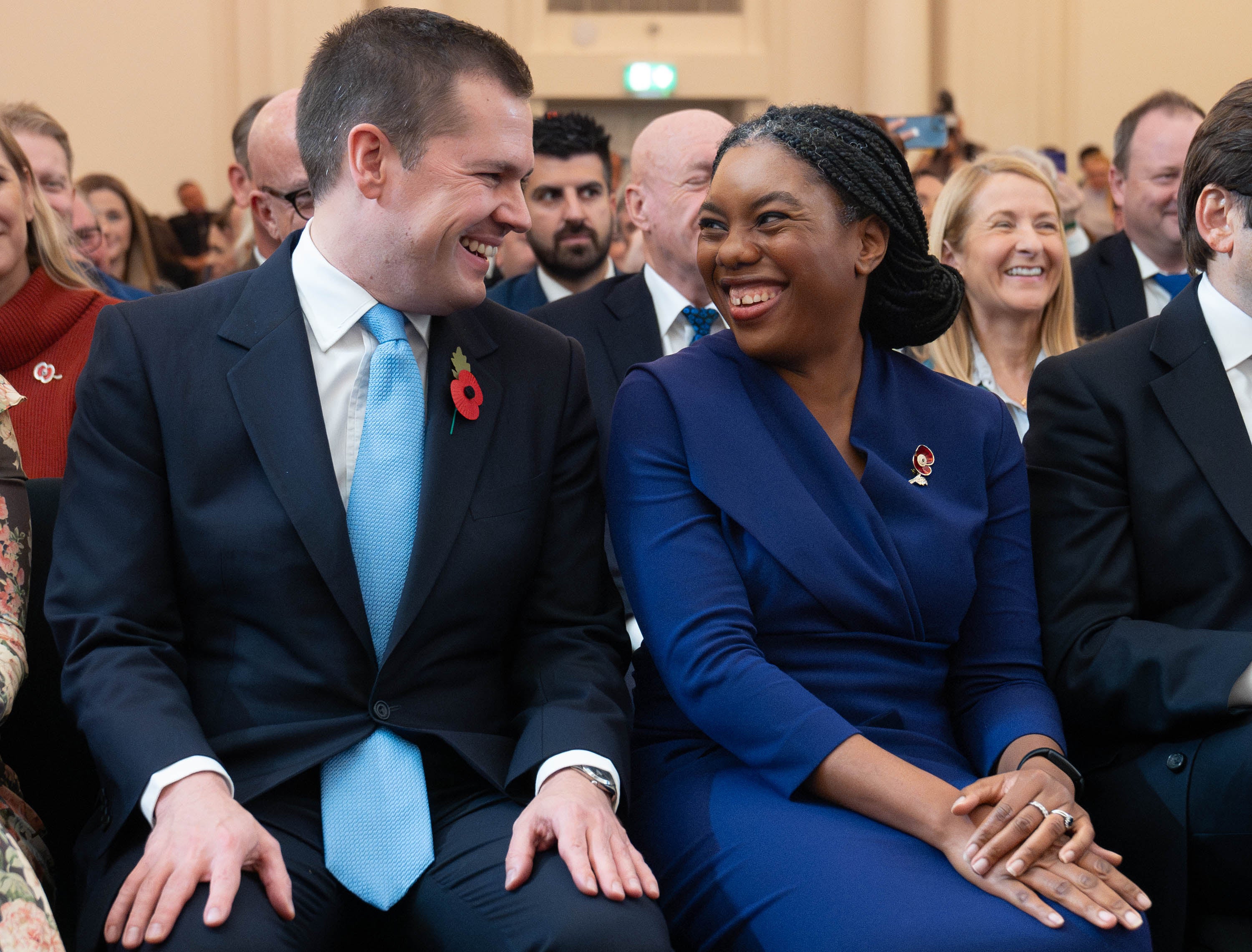 Robert Jenrick and Kemi Badenoch after the leadership result was announced (PA)