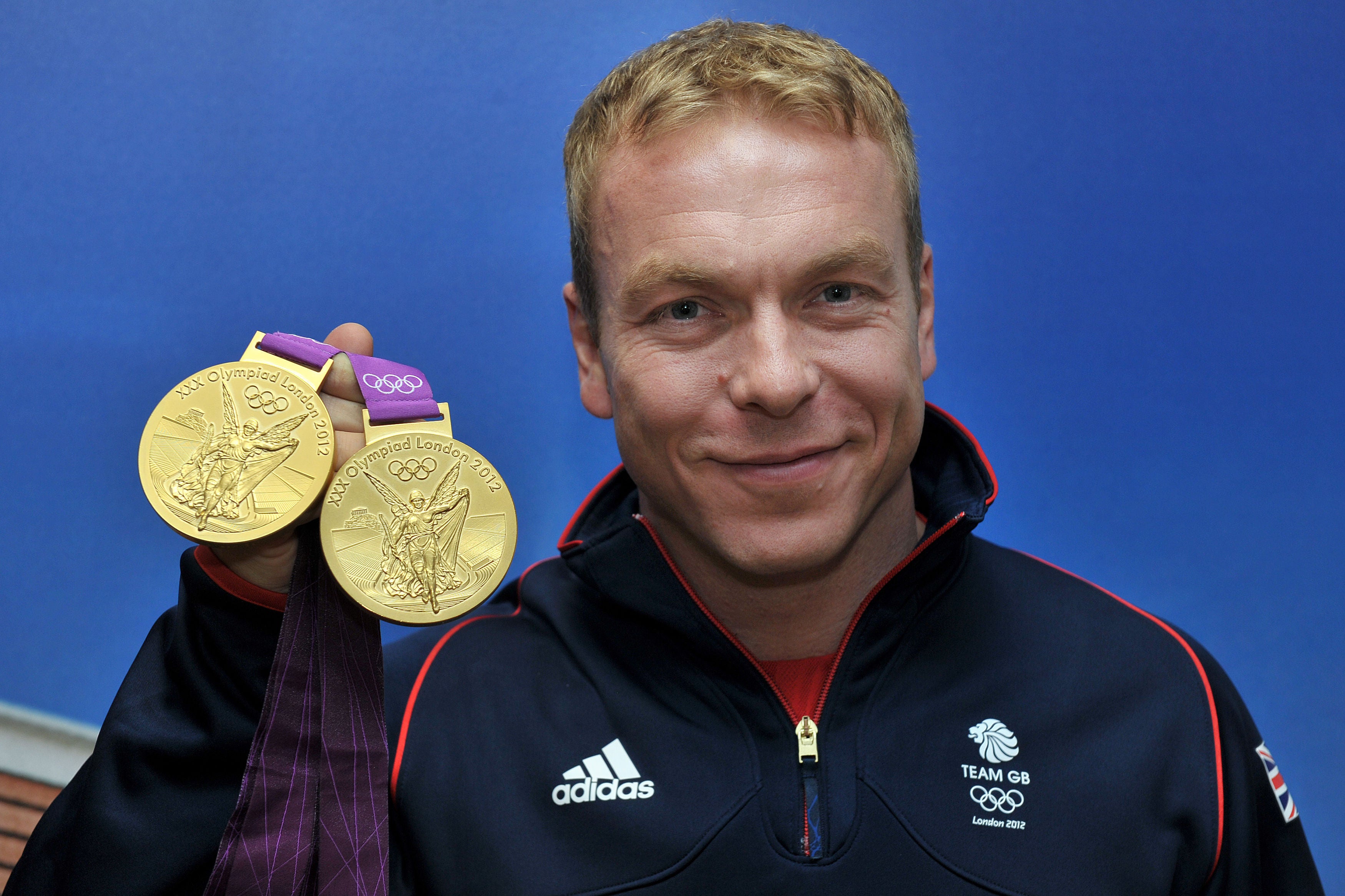 Sir Chris Hoy with the two gold medals he won at the London 2012 Olympics (Tim Ireland/PA)